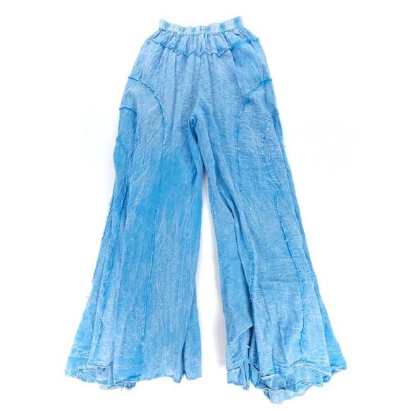 THE NU VINTAGE Upcycled Bell Bottom Wide Leg Pant 90s Beachy Boho Lagenlook Blue - Picture 5 of 7
